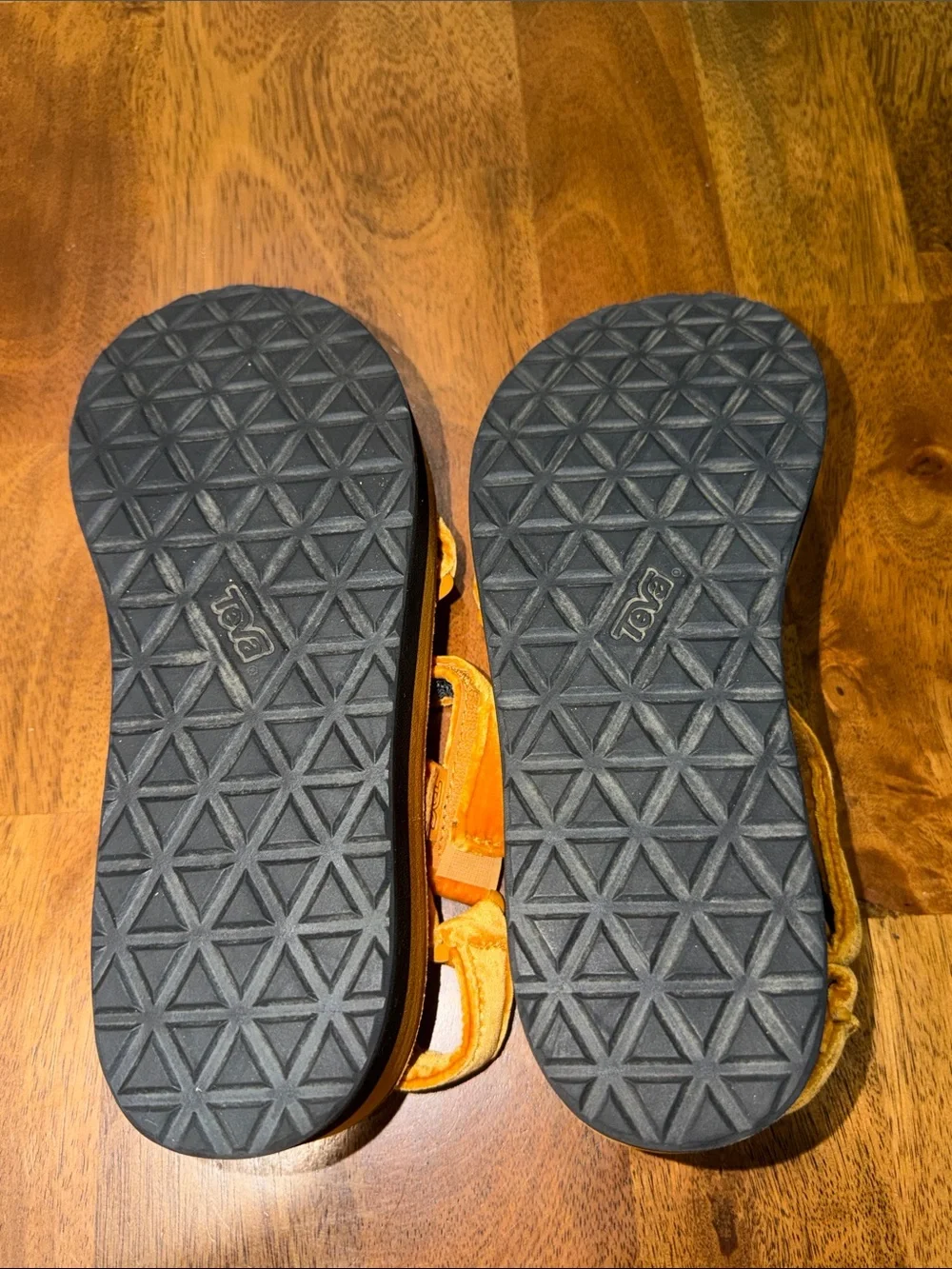 Teva Velvet Platform Sandals in Metallic Orange